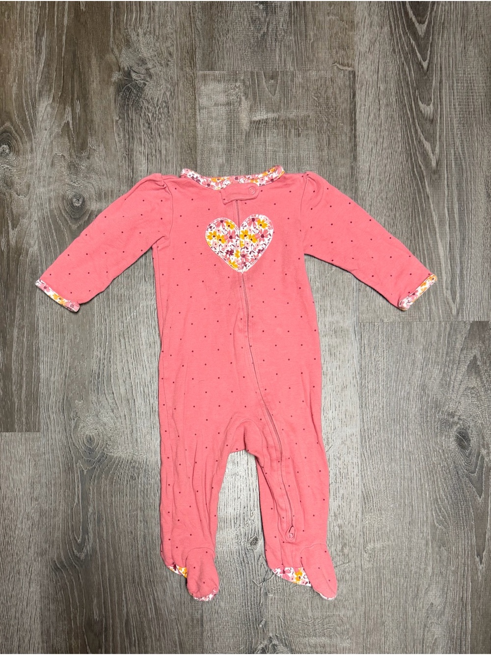 Carter's Coral Pink Heart Applique Footed One-Piece